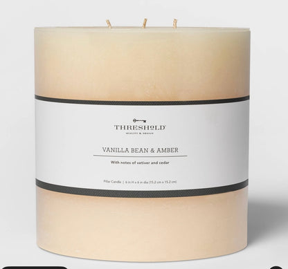 6”x6” 3-wick pillar scented candle - AS IS - SOME MINOR COSMETIC FLAWS