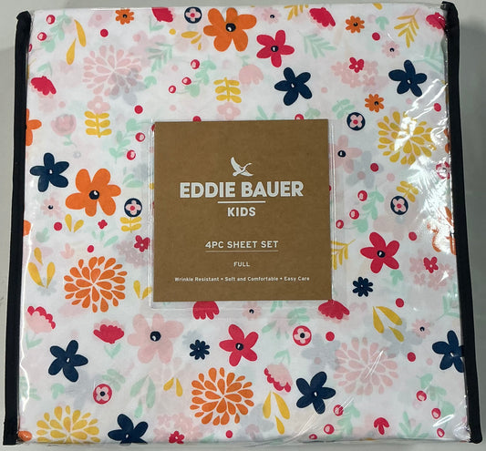 Eddie Bauer Colorful Floral 4 Pieces Sheet Set Full-Included(1 Flat Sheet,1 Fitted Sheet,2 Pillowcase)-Color(Light Pastel Pink)