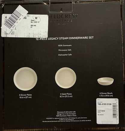 Fieldcrest 12-piece legacy steam dinnerware set