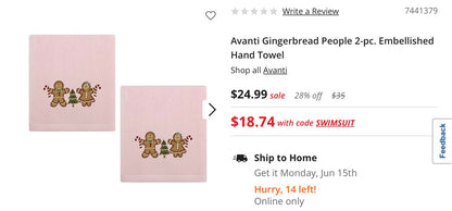 Avanti Gingerbread People 2 Pieces Embellished Hand Towel-Pink