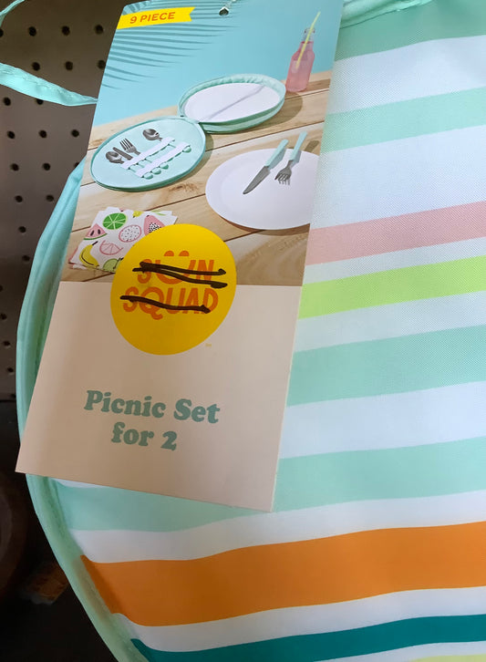 (Clearance)FINAL SALE Set of 2 Packable Picnic Bags Striped