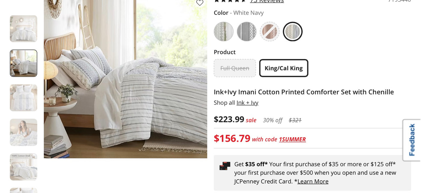 Ink+Ivy Imani Cotton Printed Comforter Set with Chenille 3-piece king/cal king