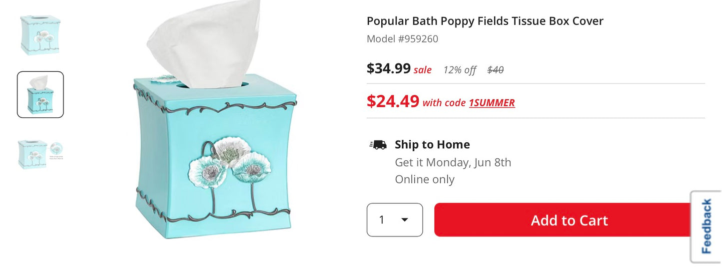 Popular Bath Poppy Fields Tissue Box Cover