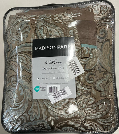 Madison Park Whitman 6 Pieces Duvet Cover Set Full/Queen-Included(1 Duvet Cover,2 Shams and 3 Decorative Pillows)-Brown