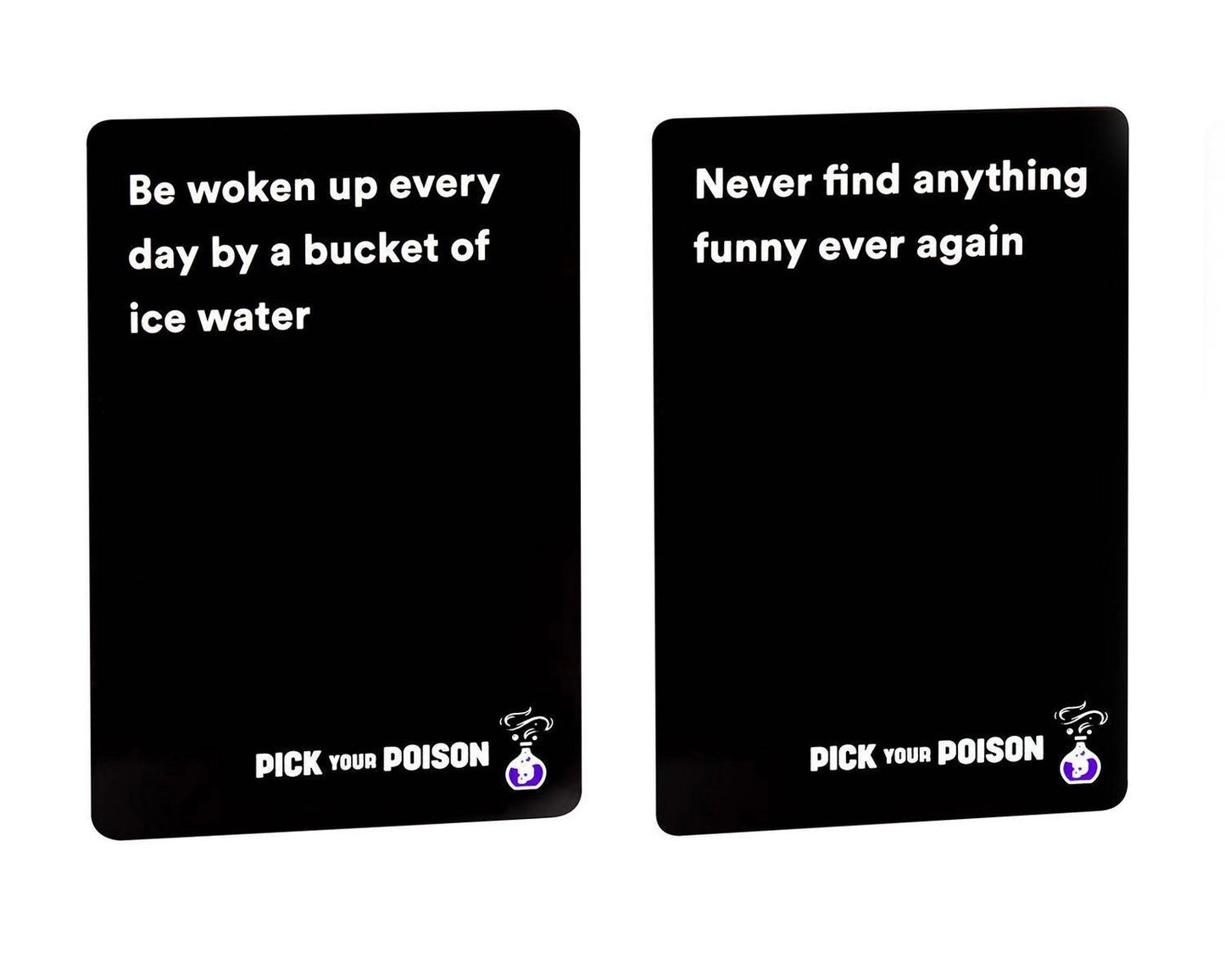 Pick Your Poison party game, a card game centered around difficult "what would you rather do?" scenarios.