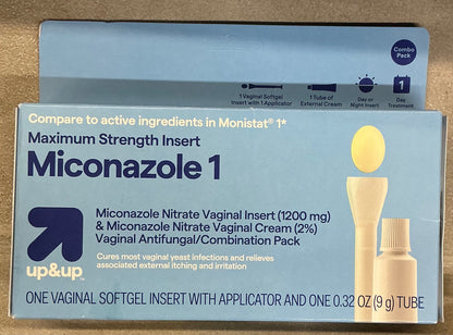 1-Day Miconazole Combination Pack for treating vaginal yeast infections