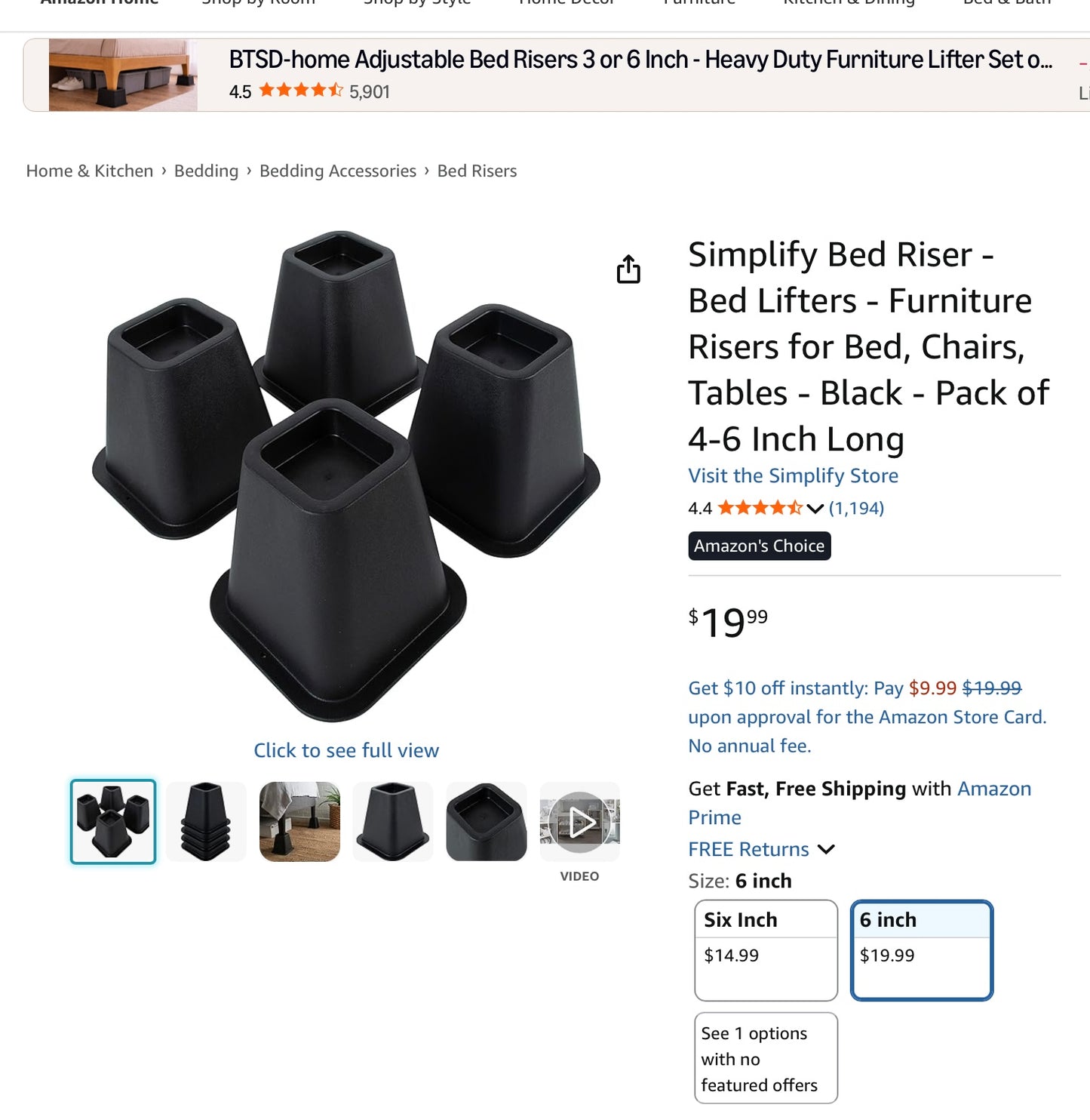 Simplify Set of 4 Bed Raisers - 6inch