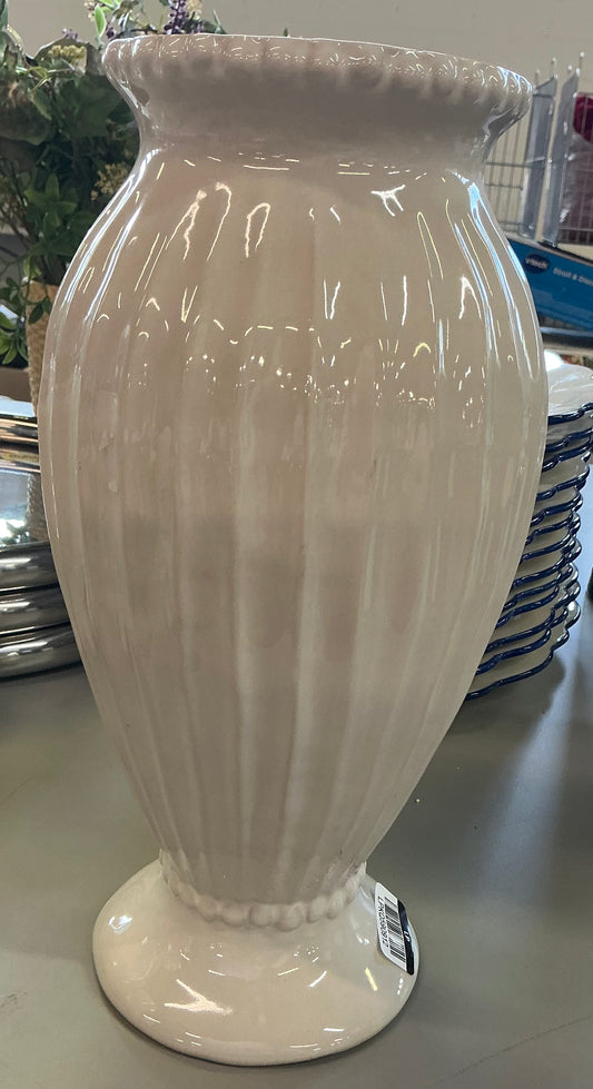 Tall beaded ceramic vase ivory - AS IS - SOME MINOR COSMETIC FLAWS