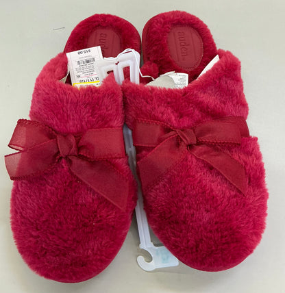 Auden women's faux fur slippers featuring a prominent sheer bow detail