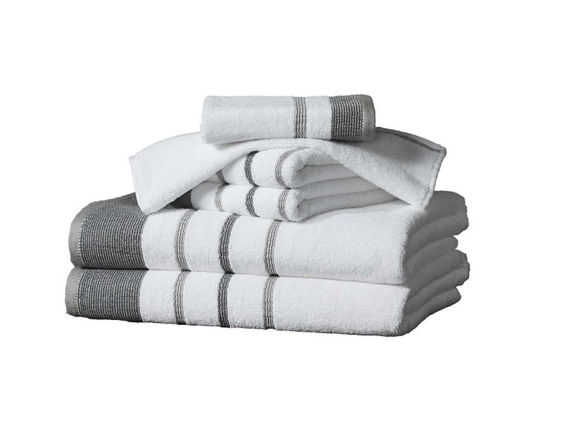 Luxury Cotton 6 Pieces Decorative Towel Set-White/Gray