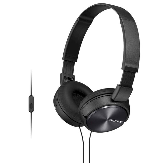 Sony MDR-ZX310AP black on-ear wired headphones with a built in microphone and a folding design-open box-inspected