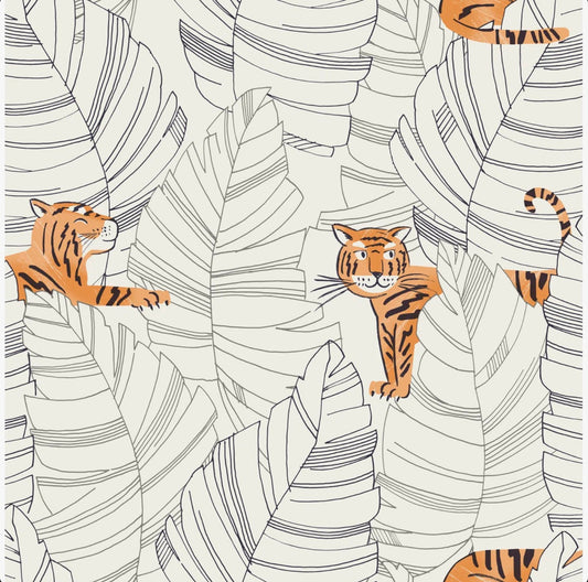 Honea Kids Hiding Tigers 33' L x 20.5" W Wallpaper Roll-black