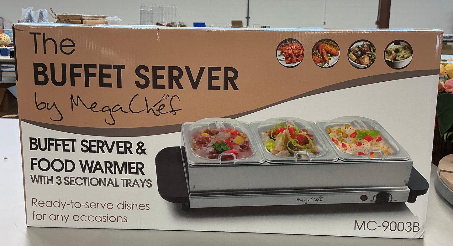 MegaChef Buffet Server & Food Warmer, Measurements: 6 Height/Inches, 9.6 Width/Inches, 21 Depth/Inches