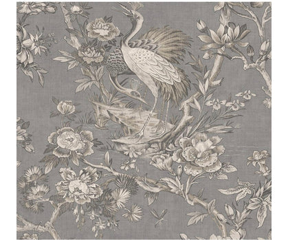 60.75 sq. ft. Metallic Pewter Alice Crane Toile Paper Unpasted Wallpaper Roll(clearance)
