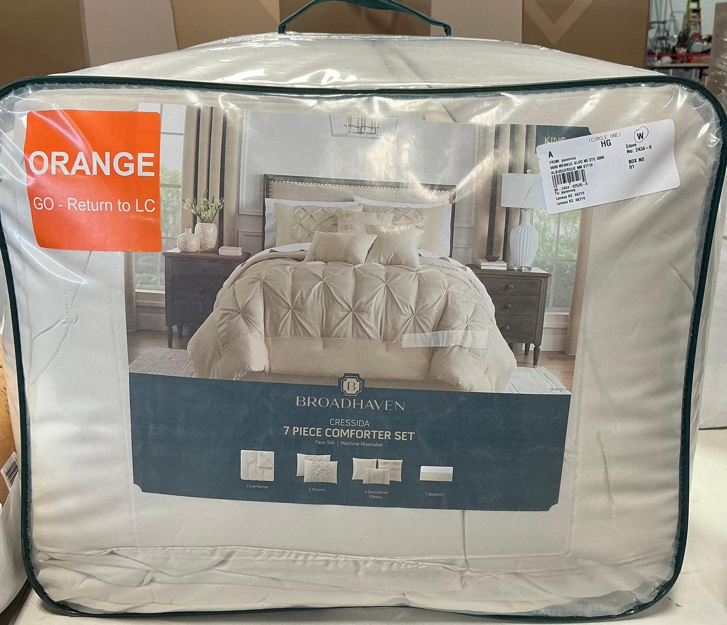 Broadhaven Cressida 7-piece faux silk comforter set in oatmeal king