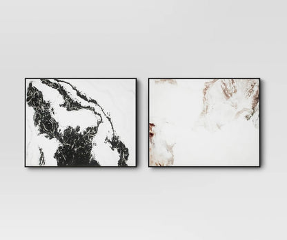 30x24” 2pk marble framed printed canvases black/tan: abstract digital art - AS IS - DAMAGED BACKSIDE - PICK UP ONLY