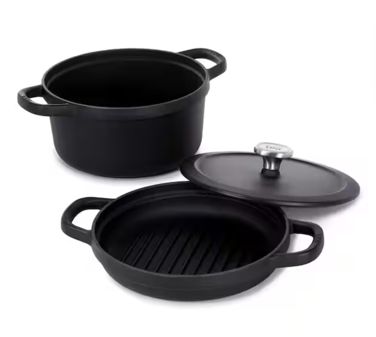 Graphite 3-Piece Enamel Cast Iron Nonstick Cookware Set in Black