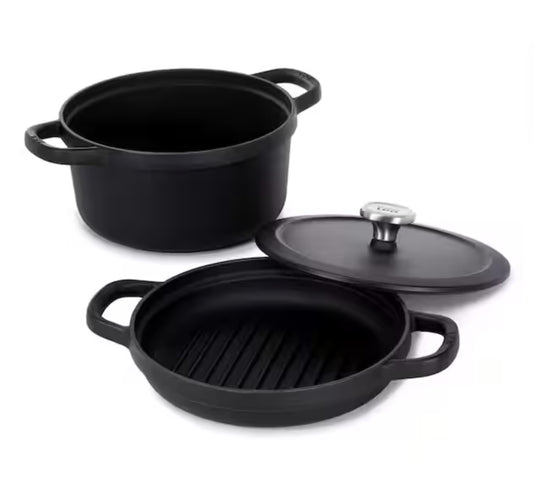 Graphite 3-Piece Enamel Cast Iron Nonstick Cookware Set in Black