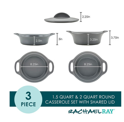 Rachel Ray 3-piece Ceramic Casserole Set, Grey - Out of Box