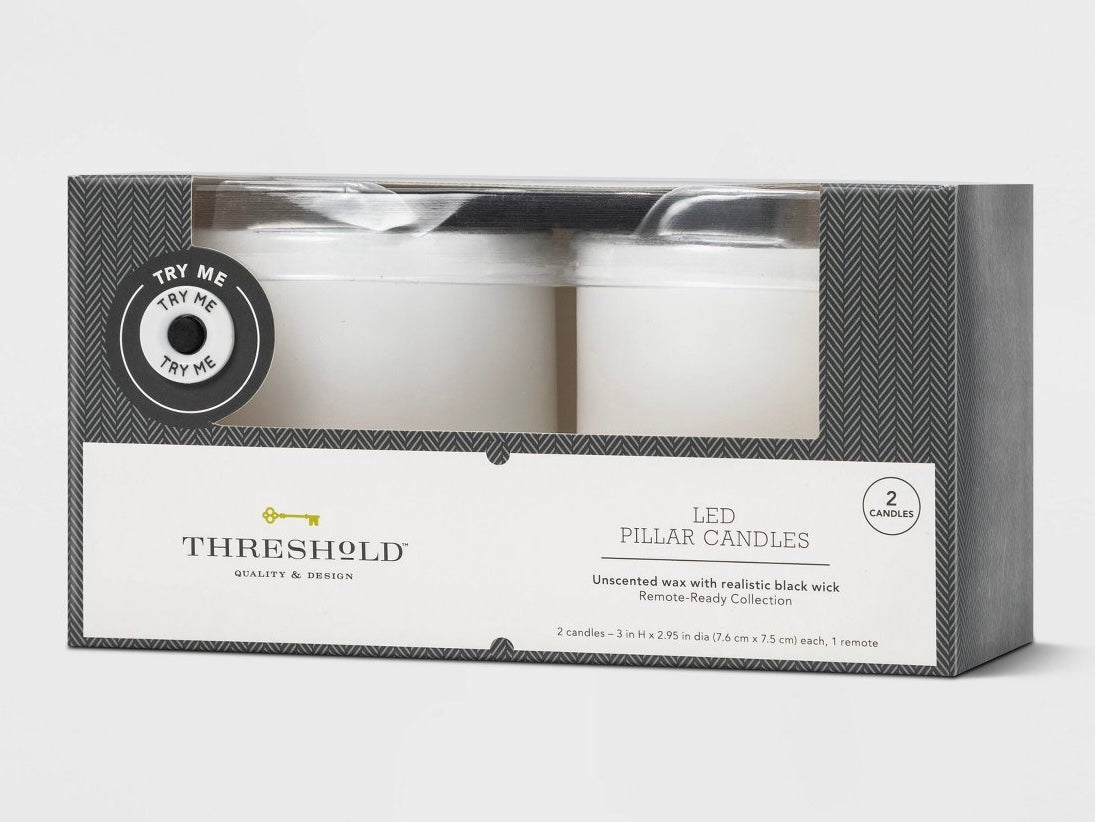2pk 3” x 3” LED flameless black wick candles white: wax pillar, battery operated