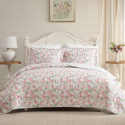 Laura Ashley Sweet Memories 3 Pieces Reversible Quilt Set Full/Queen-Pink