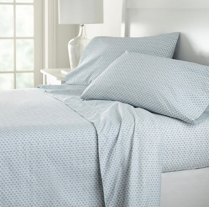 Home Expressions Cool and Crisp Cotton Percale Sheet Set 3 Pieces Twin XL-Included(1 Fitted Sheet,1 Pillowcase,1 Flat-Sheet)-Color( Puritan Blue Print)