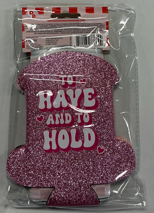 NPW Drinking Buddies 'To Have and To Hold' pink glitter slim koozies-2 pack