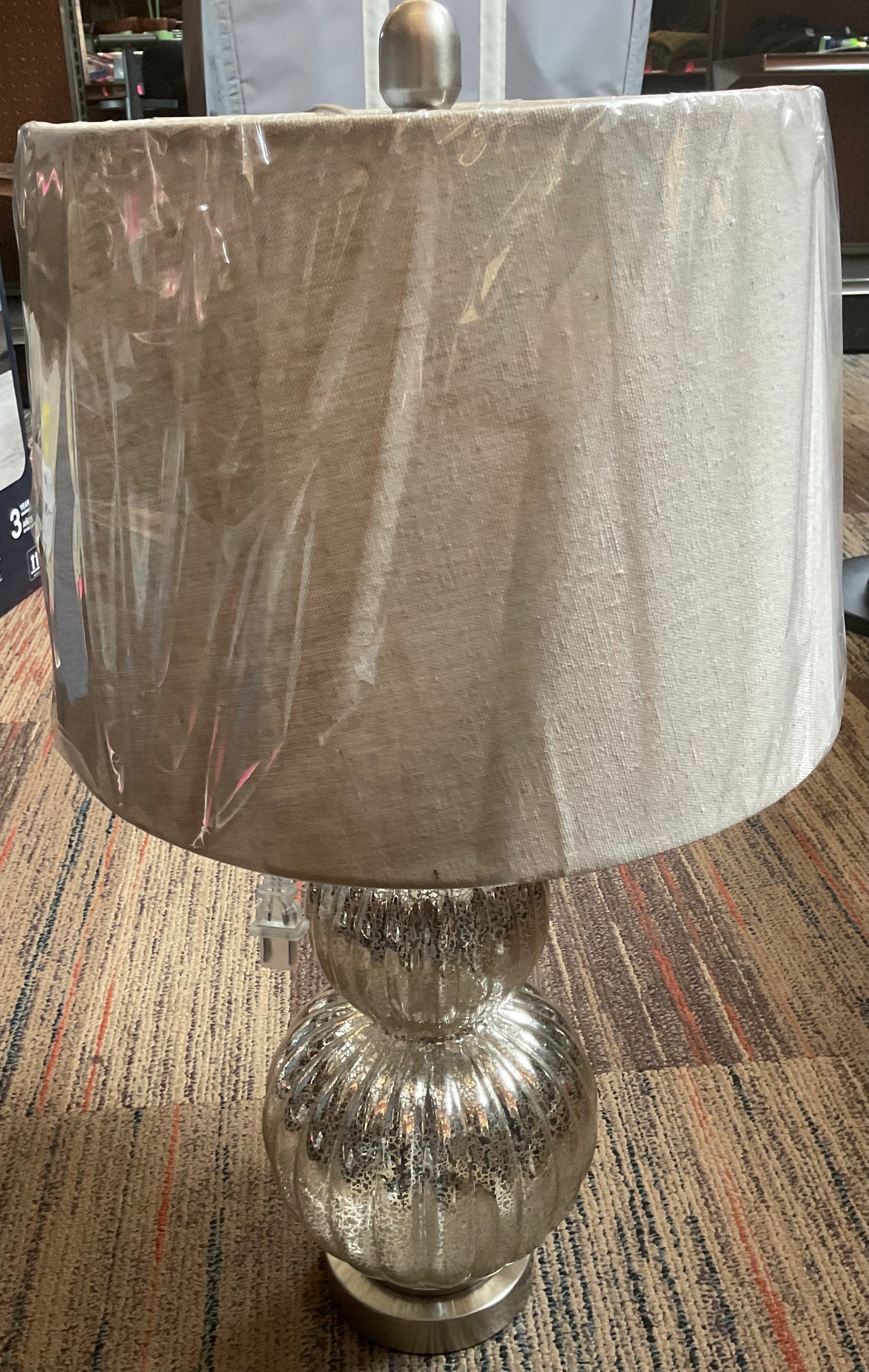 (CLEARANCE).  Regency Hill Lili 25" High Fluted Modern Country Cottage Table Lamp Silver Mercury Glass Single Beige Shade Living Room Bedroom Bedside Nightstand