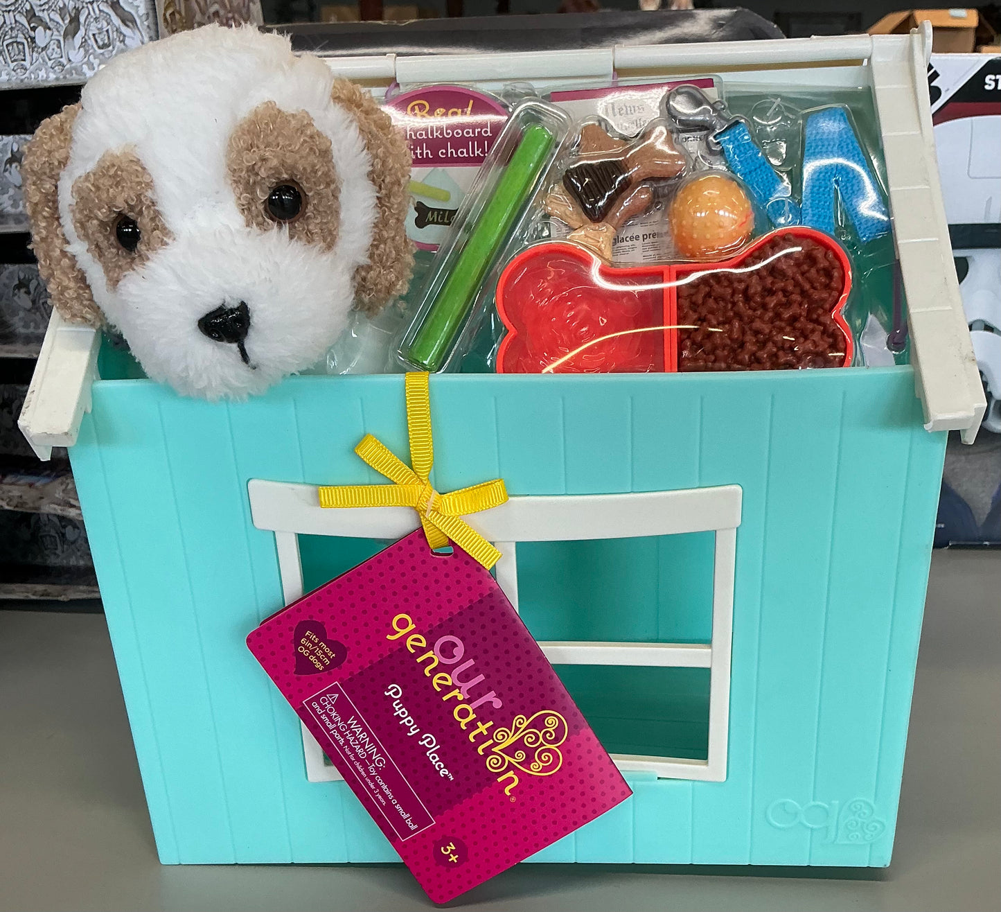 Our generation puppy place pet dog plush & dog house accessory set for 18” dolls - SOME MINOR COSMETIC FLAWS