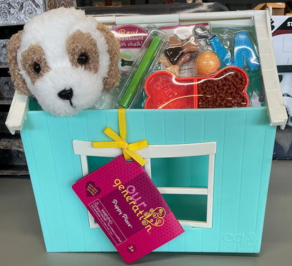 Our generation puppy place pet dog plush & dog house accessory set for 18” dolls - SOME MINOR COSMETIC FLAWS