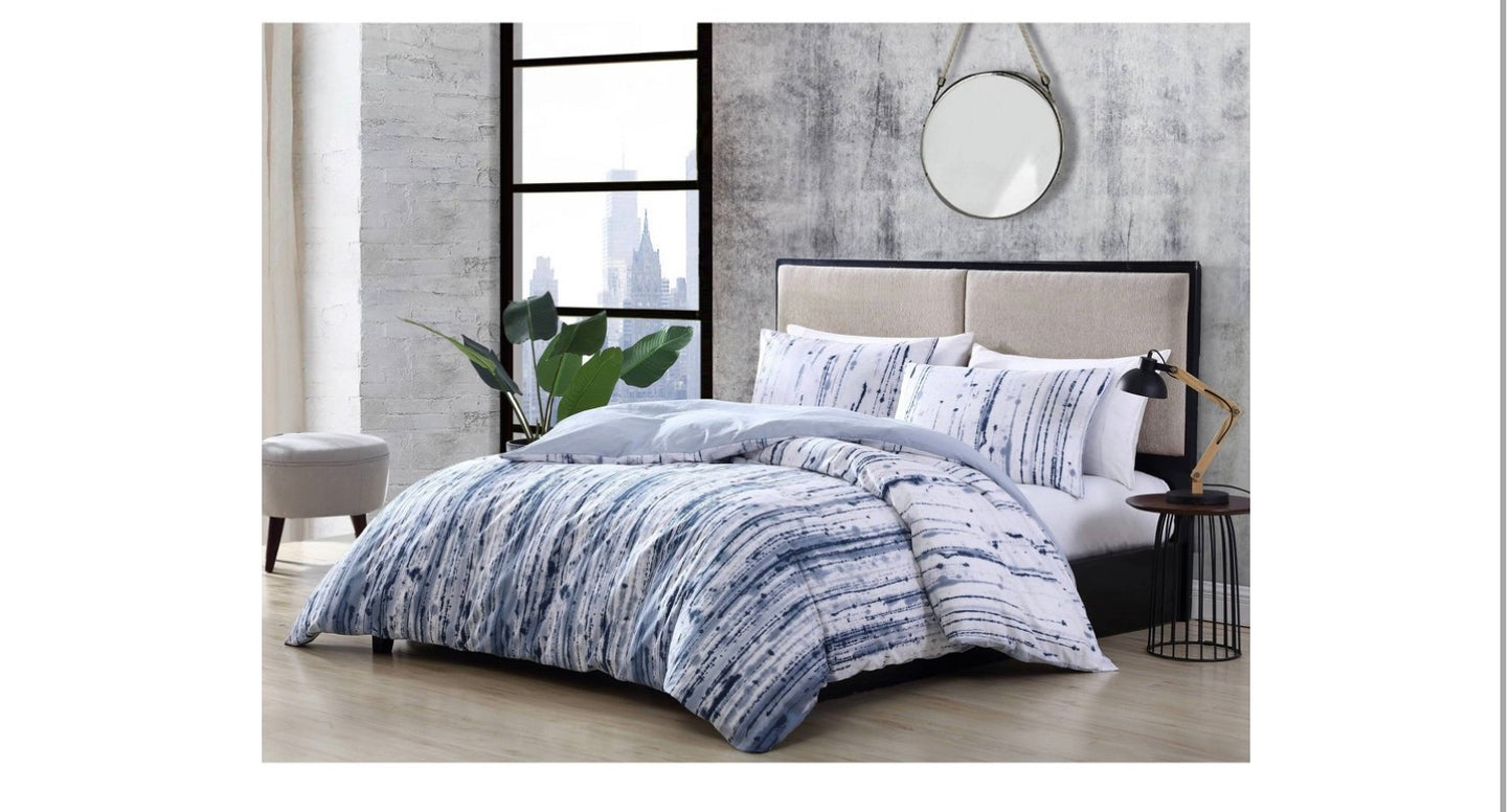 City Scene Sokal Cotton Reversible 3 Piece Duvet Cover Set in Blue king
