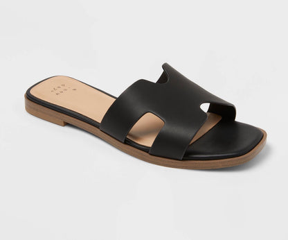 Black A New Day Nina slide sandals with cutout bands size 6W