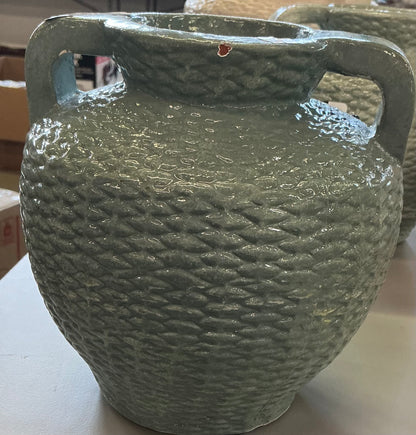Small woven texture ceramic vase blue - AS IS - SOME COSMETIC FLAWS