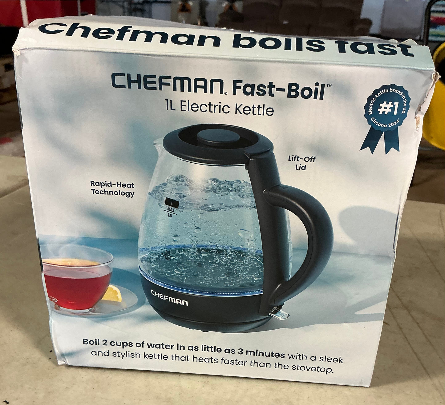 Chefman fast-boil 1L electric kettle - OPEN BOX