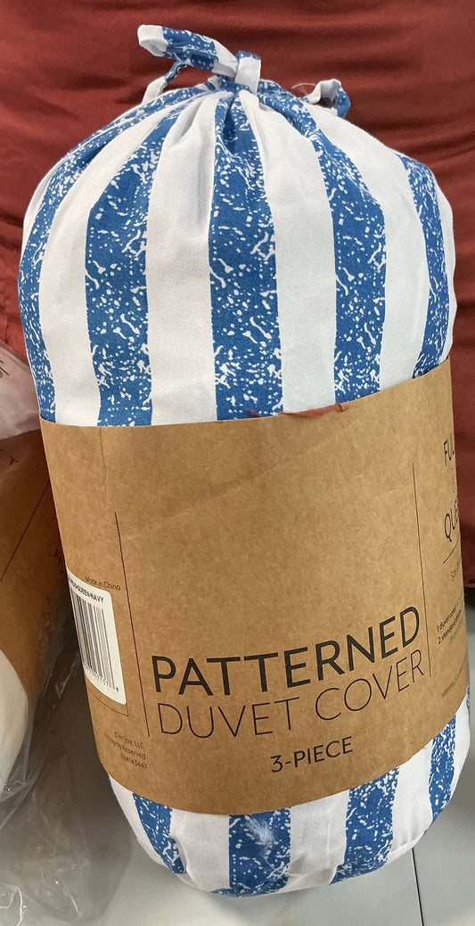 3-piece duvet cover set in navy blue and white stripes.size FULL & QUEEN
