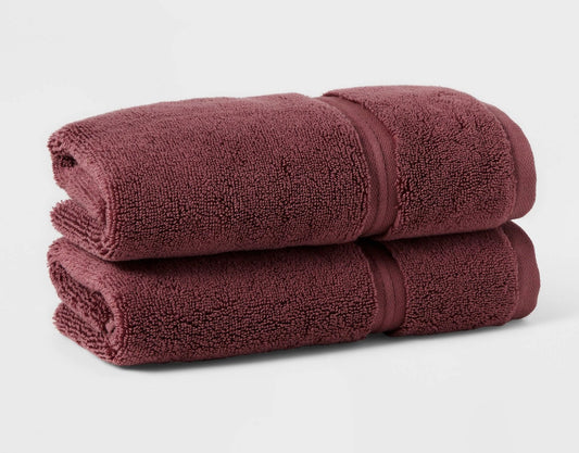 2pk spa plush hand towel set dark mauve
