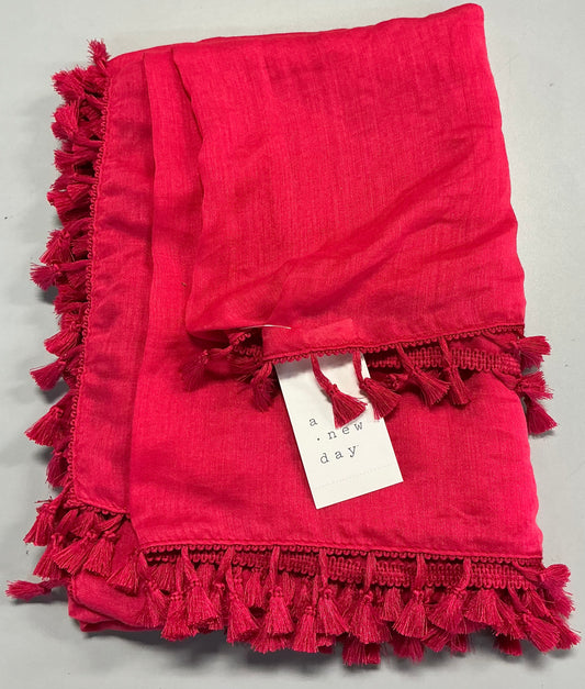 Red tassel edge pareo wrap scarf-one size fit most