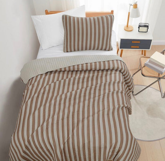Truly Soft Weston Stripe Quilt Set 3 Pieces Full/Queen-Brown