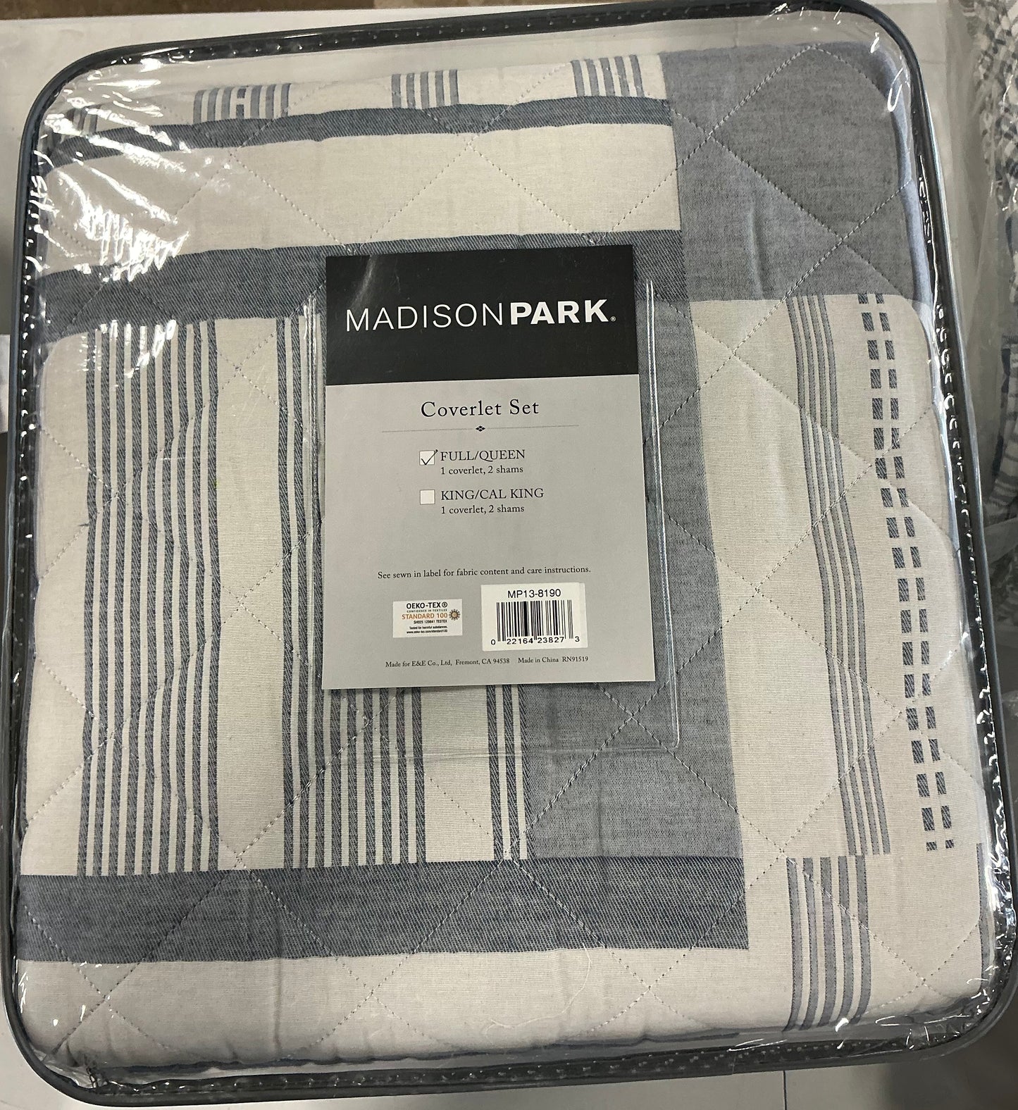 Madison Park Graham 3 Piece Jacquard Patchwork Quilt Set Full/Queen-Blue multi