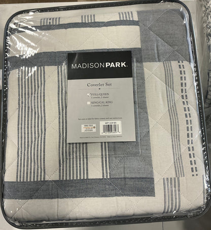 Madison Park Graham 3 Piece Jacquard Patchwork Quilt Set Full/Queen-Blue multi