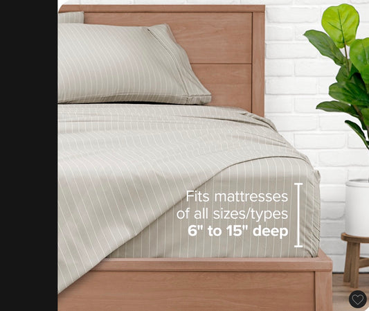 Bare Home ultra soft sheet set 3 piece Twin XL-Pinstripe stone/white