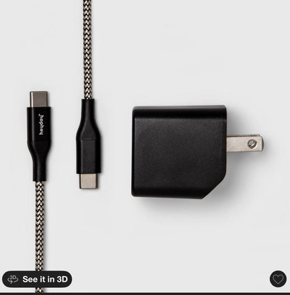 2-port USB-A USB-C wall Charger with 6’ USB-C to USB-C braided cord