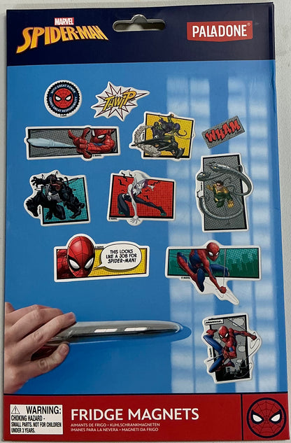 Marvel Spider-Man fridge magnets featuring classic comic book panel art