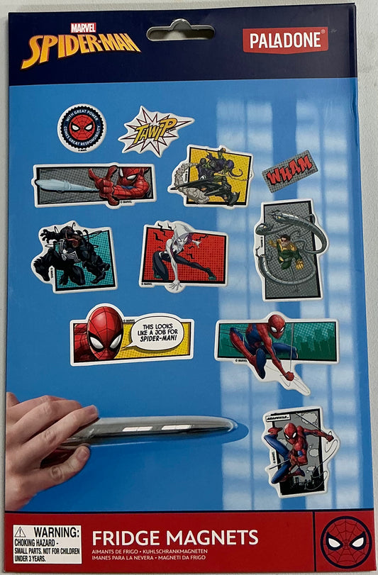 Marvel Spider-Man fridge magnets featuring classic comic book panel art