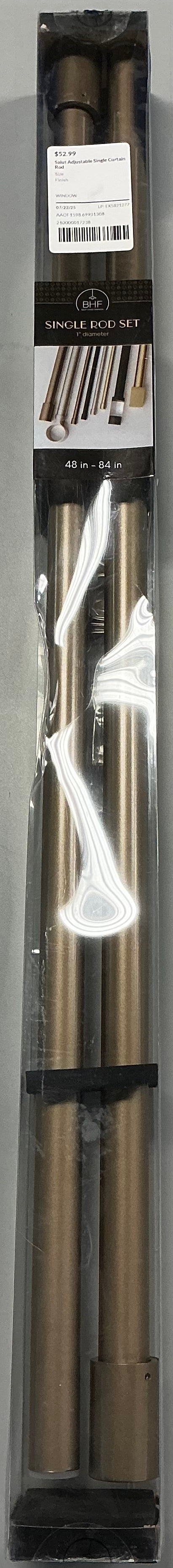 BHF branded single rod set for curtain rods, featuring an adjustable length of 48-84 inches and a 1-inch diameter in a bronze finish