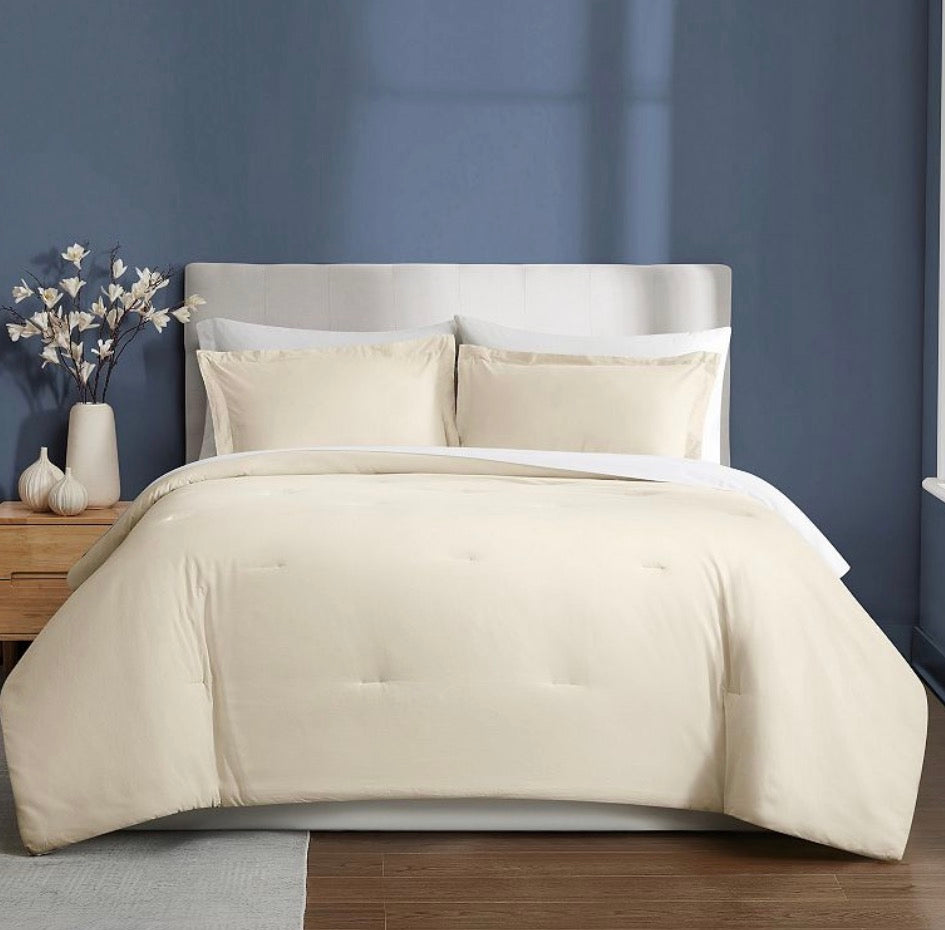 Essential 3-Piece Natural Solid Cotton King Comforter Set