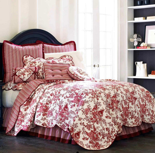 Laurel Manor Toile Garden red and white quilt. King