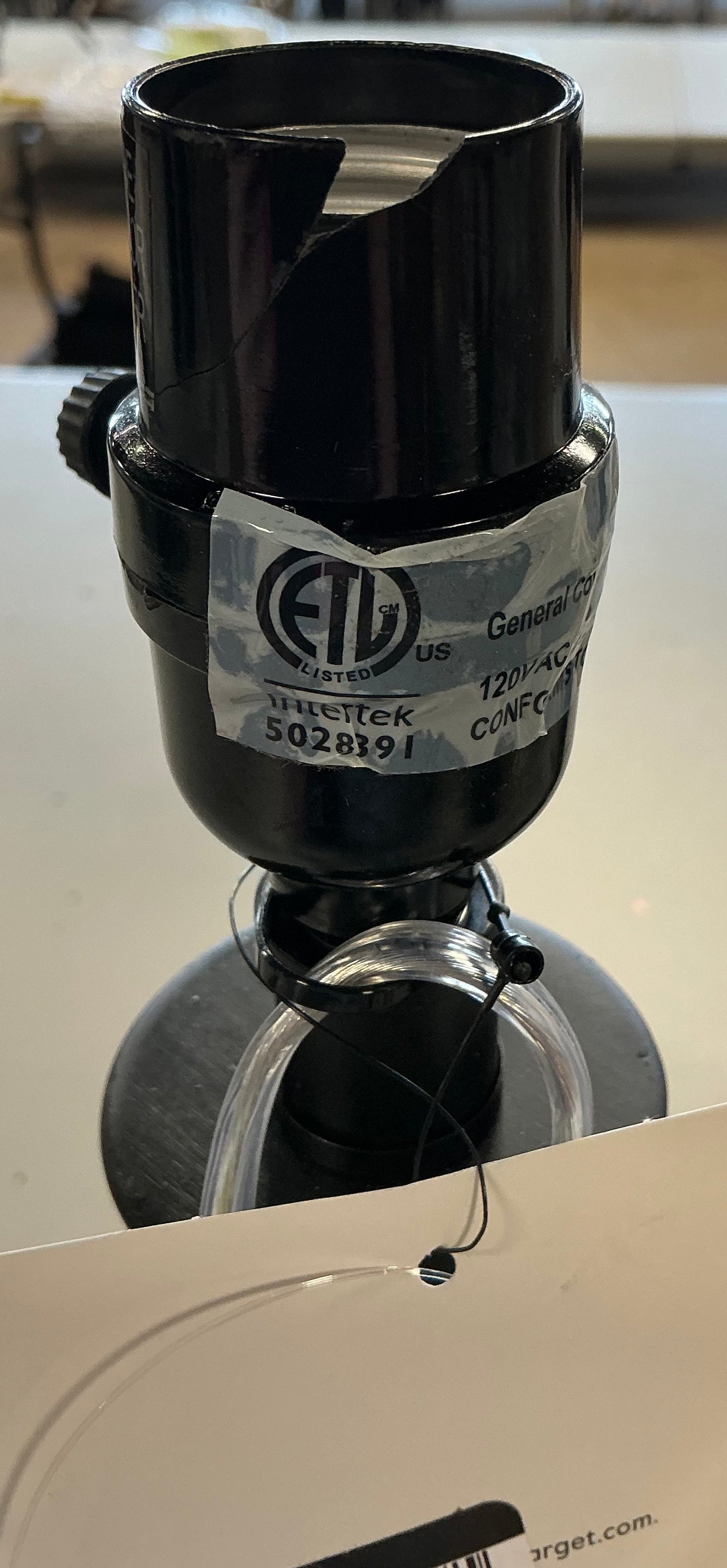 Column small lamp base black - AS IS - LAMP SOCKET CRACKED