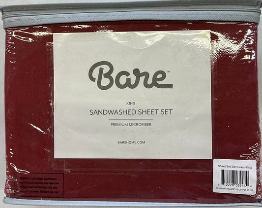 Bare Home sandwashed sheet set King 4 pieces-rosewood
