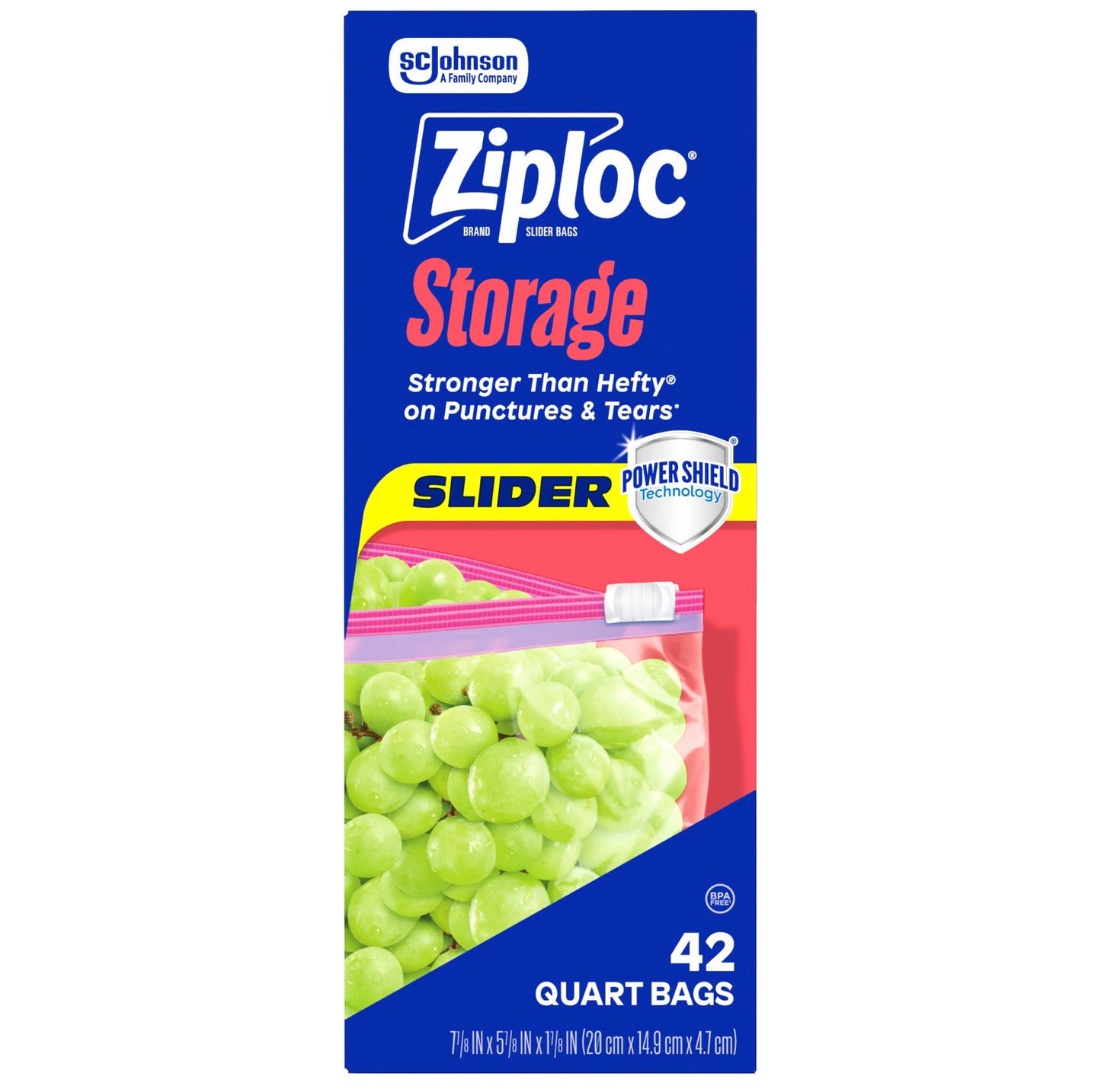 42 Ziploc brand slider storage bags in quart size